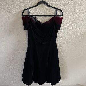 Vintage Roberta Dress 7/8 Burgundy Scallop Off Shoulder Whimsigoth Velvet 80s